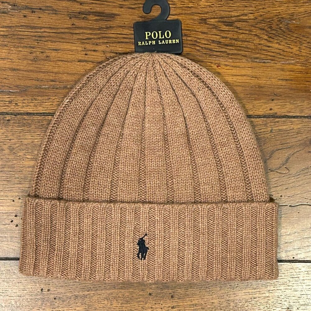 Polo Ralph Lauren Men's Skull Cap Beanie Hat Camel Tan Navy NWT